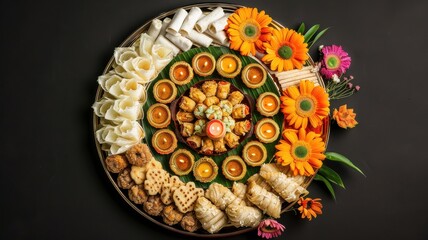 Traditional Indian Sweets and Snacks on Platters..
