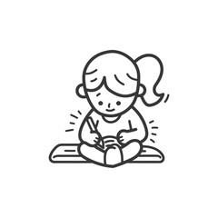 Girl Sitting Cross legged and Writing in a Notebook