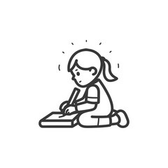 Girl Sitting and Writing in a Notebook with a Pencil