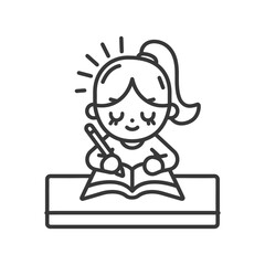 Girl Student Studying with Pencil and Book