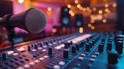 Microphone and Audio Mixer in Recording Studio