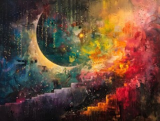 Obraz premium Abstract Cosmic Stairway Painting.