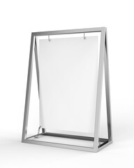Blank metallic advertising banner stand template, 3d render illustration.