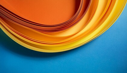 Fototapeta premium Vibrant Colorful Curves Background, Artistic Display of Color Spectrum and Paper Texture, abstract color stripe pattern, graphic, yellow, orange, blue palette.