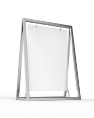 Blank metallic advertising banner stand template, 3d render illustration.