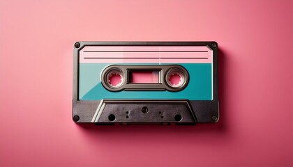 Cassette tape isolated on pink background, Generative AI
