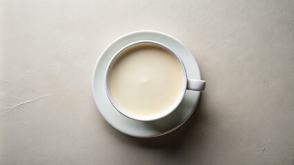 Freshly poured cup of milk with a smooth, creamy surface and a subtle sheen, viewed from directly above, with a clean and minimalist background.