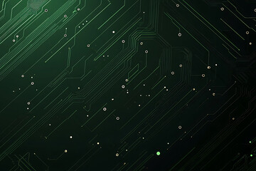  Abstract representation of a circuit board with glowing neon lines and geometric patterns against a dark background. The image evokes a high-tech, futuristic feel with ample copy space
