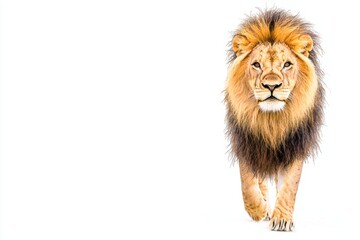 Obraz premium Brave little lion leading a parade, proud and confident, isolated on white, watercolor style