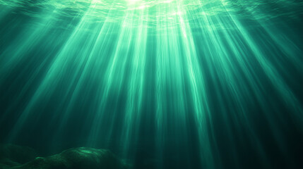 Obraz premium Serene Depths: Tranquil turquoise waters reveal a vibrant underwater world teeming with life, bathed in sunlight, a testament to nature's beauty. 