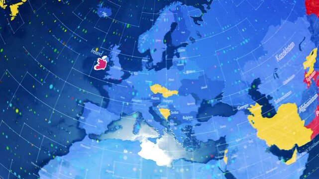 Digital Stylised World Map Country Zoom Ireland