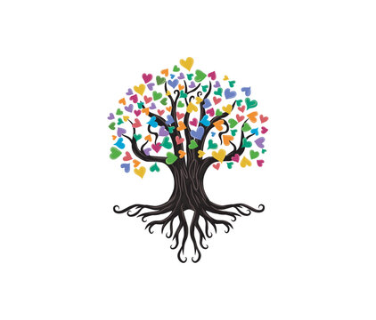 Love tree with heart leaves. Valentine's day design. tree of love. in circular shape