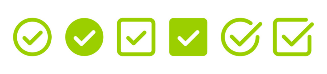 Approval check icon isolated, set quality sign, green tick – stock vector