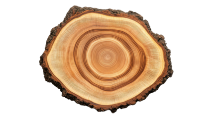 Cross-Section Tree Slice, Isolated tree ring pattern on white background, Nature's Timeline.