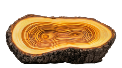 Cross Section of Tree Trunk, Detailed tree rings in a wooden log, Isolated on black background, Natural Wood Texture