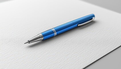 White blank paper with a blue pen on a gray background