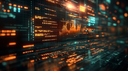 A holographic display presents intricate data distribution patterns, showcasing vibrant graphs and figures in a futuristic setting.