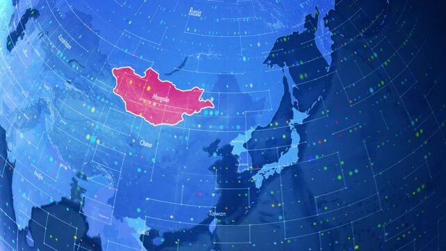 Digital Stylised World Map Country Zoom Mongolia