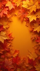 Fototapeta premium Richly detailed background of overlapping autumn leaves in warm orange, red, and yellow shades, with a mix of crisp and soft textures, perfect for seasonal designs, nature themes, or fall promotions.