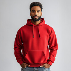 Black man wearing a red hoodie mockup style