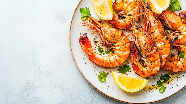 Grilled pawns with lemon