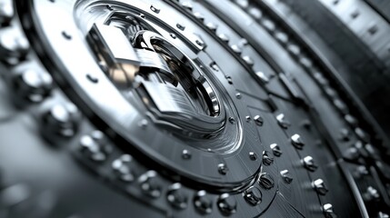 A detailed illustration highlights a secure vault door featuring advanced locking mechanisms and an intricate design focused on protection