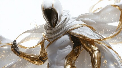 Magical wind ranger with flowing capes, swirling wind effects, studio lighting, seamless white background,