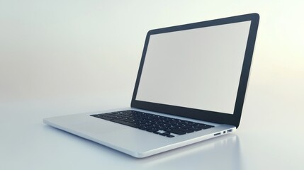 Silver Laptop with Blank Screen on White Background