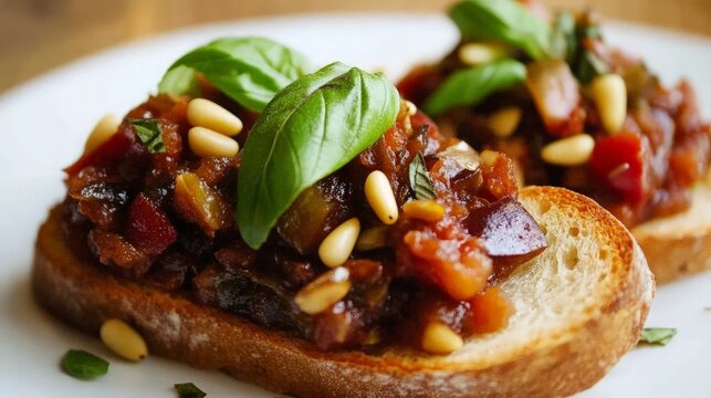 Caprese Bruschetta with Basil and Pine Nuts