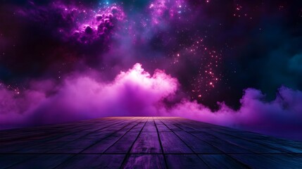 Ethereal stage with soft purple and pink hues glowing light patterns dancing across the platform a dreamy and romantic atmosphere