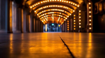 Elegantly Lit Arched Entrance Evoking Classic Theater Ambiance and Timeless Hollywood Glamour