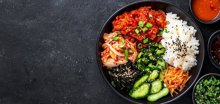 A colorful plate filled with various fermented foods like kimchi, pickles, and miso, arranged in an appetizing manner Probiotic-rich diet concept.