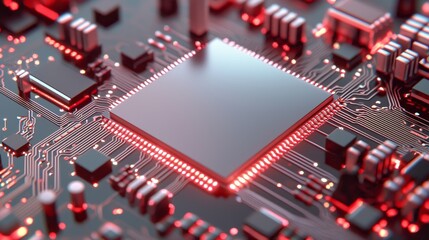 Obraz premium Close-up of a microchip, modern electronic components, 3D illustration
