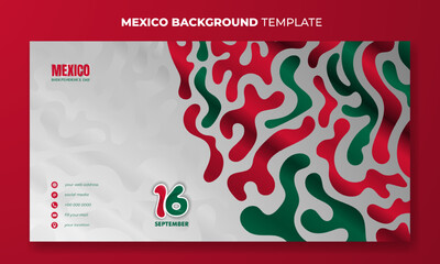 Mexico independence day in banner post template with red green fluid on white background