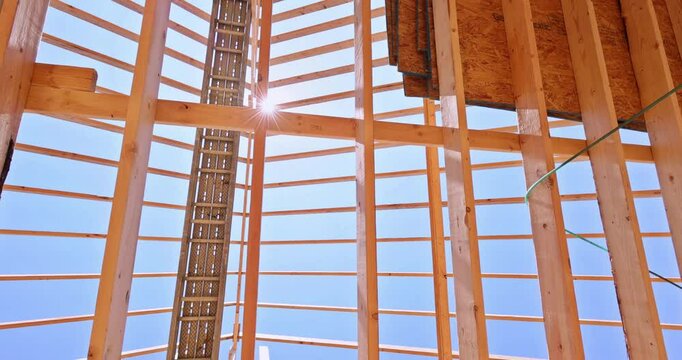 Roofing timber truss frame was installed as part construction of a house under construction