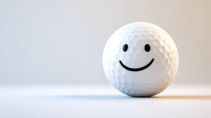 Minimal Cartoon Golf Ball with Smiling Face on Bright Background