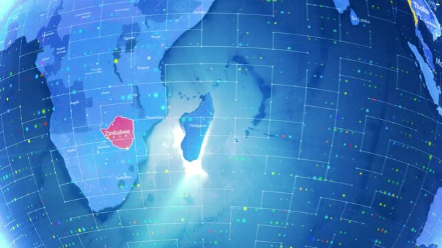 Digital Stylised World Map Country Zoom Zimbabwe
