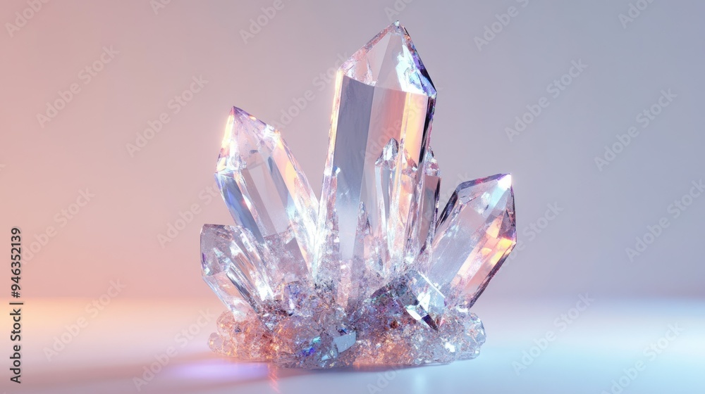 Poster a cluster of transparent crystals with iridescent sheen