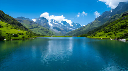 Lake Surrounded Mountains With Snow The