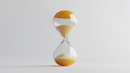 Glass Hourglass with Yellow Sand Against White Background