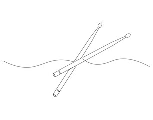 Continuous line drawing of drum sticks. Single line illustration of drum sticks. National drumming day concept. Editable outline