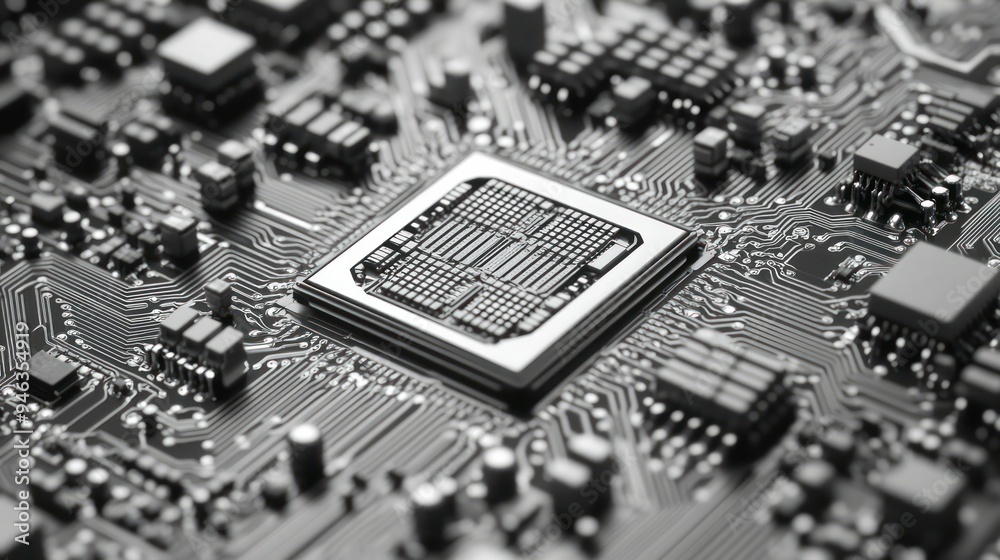 Poster Close-up of a Computer Chip on a Circuit Board
