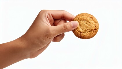 hand holding cookie isolated on white background