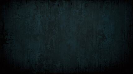 dark blue background texture with black vignette in old vintage grunge textured border design dark elegant teal color wall with light spotlight center	