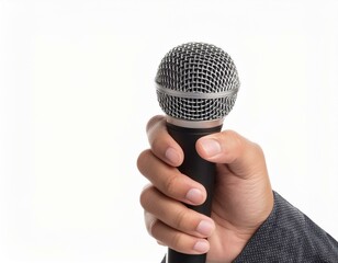 hand holding Microphone isolated on white background