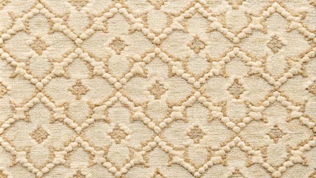 Soft, creamy, seamless rug texture with subtle Moroccan-inspired patterns and gentle worn edges in calming earthy tones for versatile design applications.