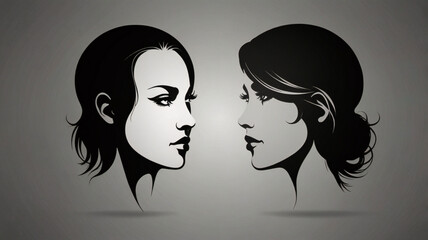 Female head icon silhouette avatars for profiles and logos - Modern vector design of man and woman faces in black and white for diverse identity concepts and team visuals.	
