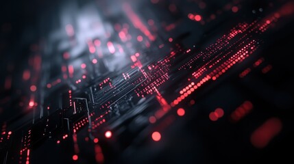 Obraz premium Abstract Black Circuit Board with Red Glowing Lights