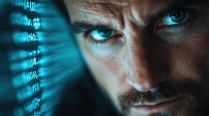 An abstract image featuring blurred digital code against a dark background, representing technology, data transfer, and the concept of future digital advancements.