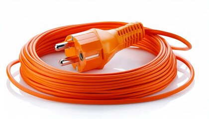 Orange electrical plug and electrical cord isolated on white background